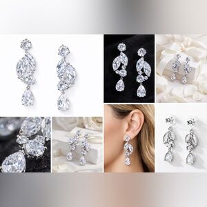 Mariell CZ Cascade Drop Earrings 4156E Silver Rhodium Bridal Wedding NWT Card